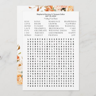 Blush Pink  Peach Floral Save the Date Word Search Invitation