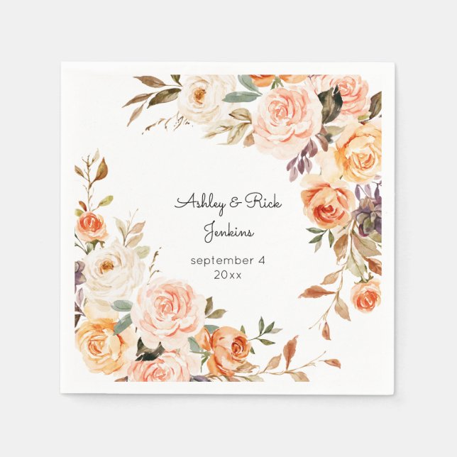 Blush Pink & Peach Floral Wedding Napkin (Front)