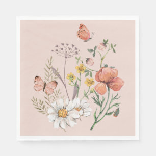 Blush Pink Peach Floral Wildflower Square Napkin