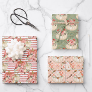 Blush Pink Peach Green Pumpkin Gifts Favor Wrapping Paper Sheet