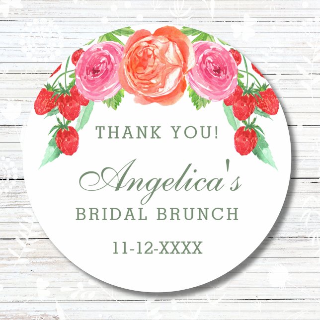 Blush Pink Peach Peony Bridal Brunch Thank You Classic Round Sticker (Creator Uploaded)