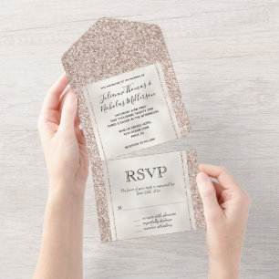 Blush Pink Peach Rose Glitter All In One Invitation