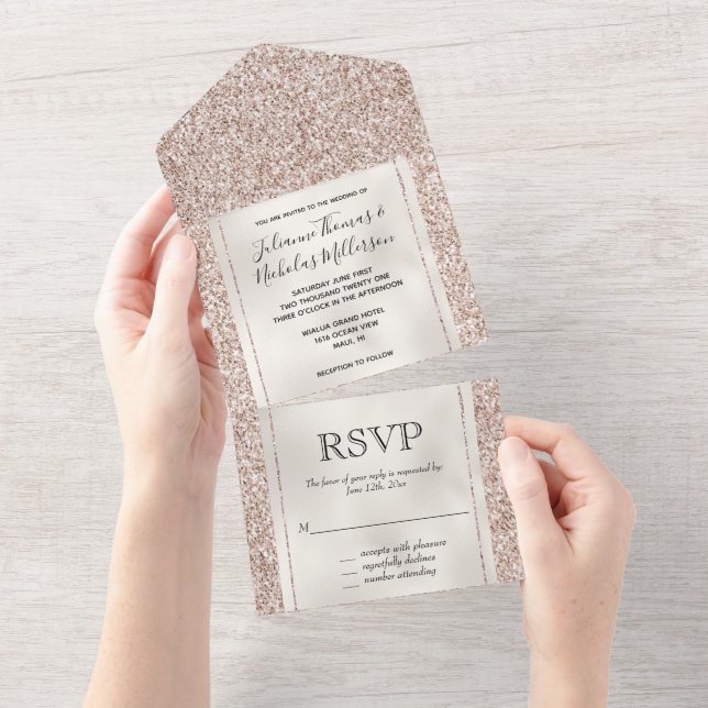 Blush Pink Peach Rose Glitter   All In One Invitation (Tearaway)