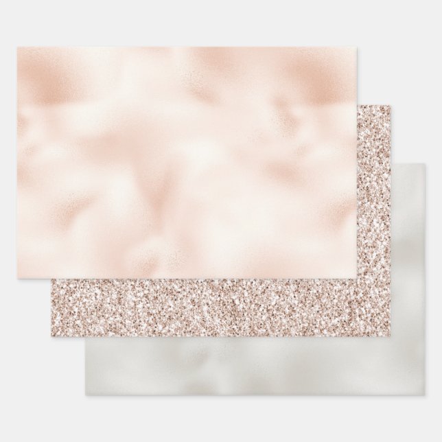 Blush Pink Peach Rose Glitter    Wrapping Paper Sheet (Set)