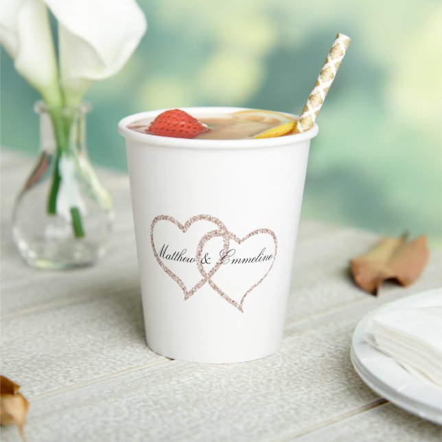 Blush Pink Peach Rose Glitz Hearts Wedding   Paper Cups (Insitu)