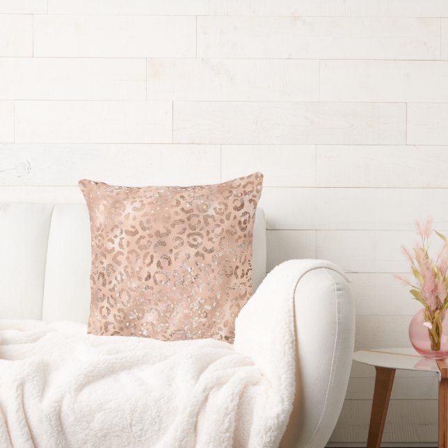 Blush Pink Peach Rose Gold Leopard  Cushion (Couch)