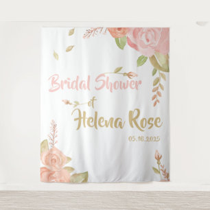Blush Pink & Peach Roses Bridal Wedding Backdrop Tapestry