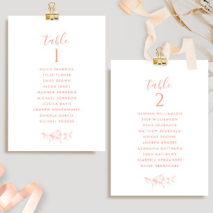 Blush Pink Peach Seating Plan Cards w/ Guest Names