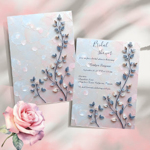 blush pink & pearl tone botanical Branch wedding Invitation
