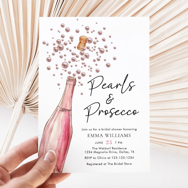 Blush Pink Pearls and Prosecco Bridal Shower Invitation (Creator Uploaded)