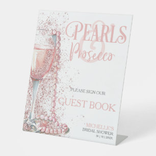 Blush Pink Pearls and Prosecco Guest Book Table  Pedestal Sign