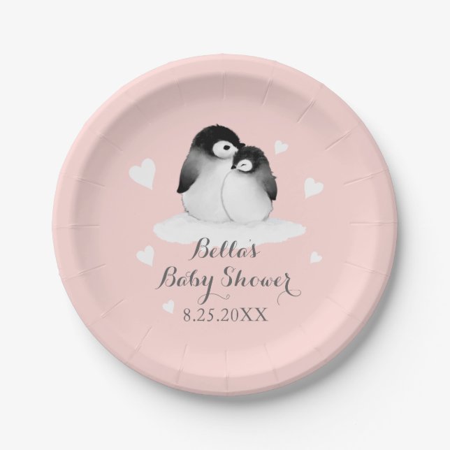 Blush Pink Penguin Paper Plate (Front)