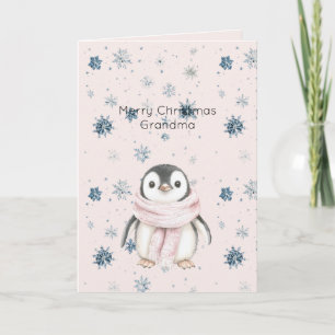 Blush Pink Penguin Snowflakes Christmas Card