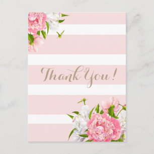 Blush Pink Peonie Floral Thank you postcards