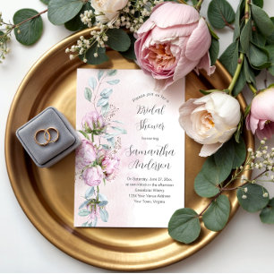 Blush Pink Peonies and Greenery Bridal Shower Invitation