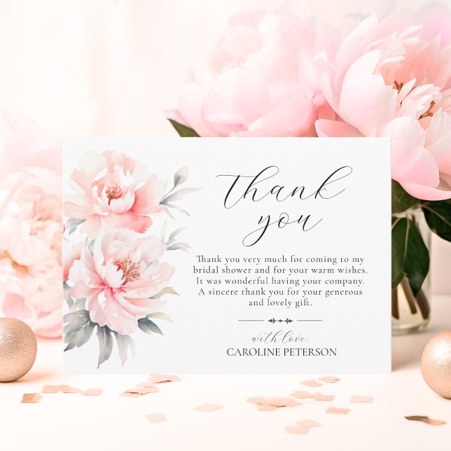 Blush pink peonies Bridal Shower Guests  Thank You Card (Blush pink peonies Bridal Shower Guests Thank You Card)