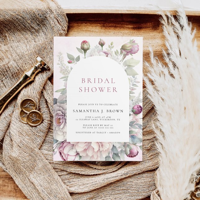 Blush Pink Peonies Elegant Floral Bridal Shower Invitation (Creator Uploaded)
