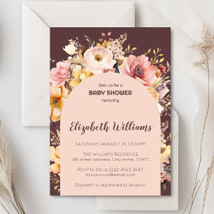Blush pink peonies girl baby shower invitation