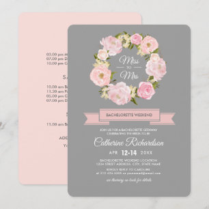 Blush Pink Peonies Grey Bachelorette Weekend Invitation