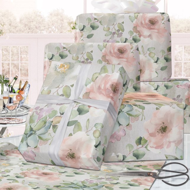 Blush Pink Peonies Succulents & Eucalyptus Vines Wrapping Paper Sheet (Creator Uploaded)