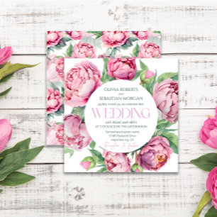 Blush Pink Peonies Watercolor Wedding Invitation