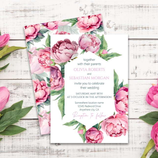 Blush Pink Peonies Watercolor Wedding Invitation (Creator Uploaded)