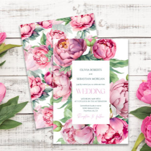 Blush Pink Peonies Watercolor Wedding Invitation