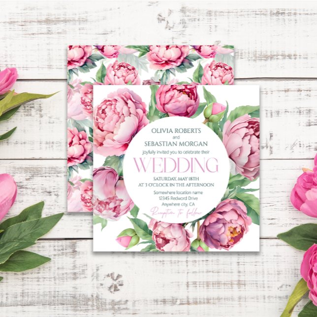 Blush Pink Peonies Watercolor Wedding Invitation (Creator Uploaded)