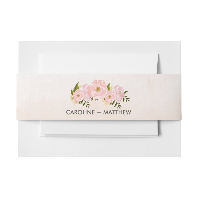 Blush Pink Peonies Watercolor Wedding Invitation Belly Band (Front Example)