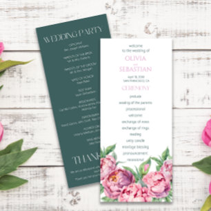 Blush Pink Peonies Watercolor Wedding Programme