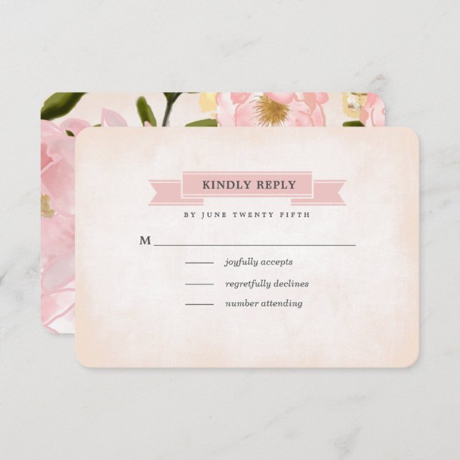 Blush Pink Peonies Watercolor Wedding RSVP Cards (Front/Back)