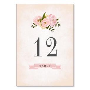 Blush Pink Peonies Watercolor Wedding Table Number