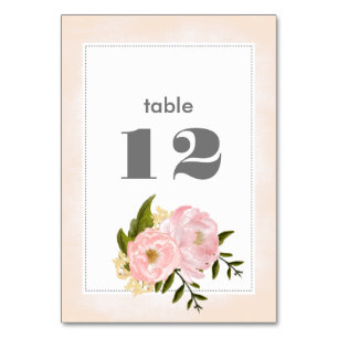Blush Pink Peonies Watercolor Wedding Table Number