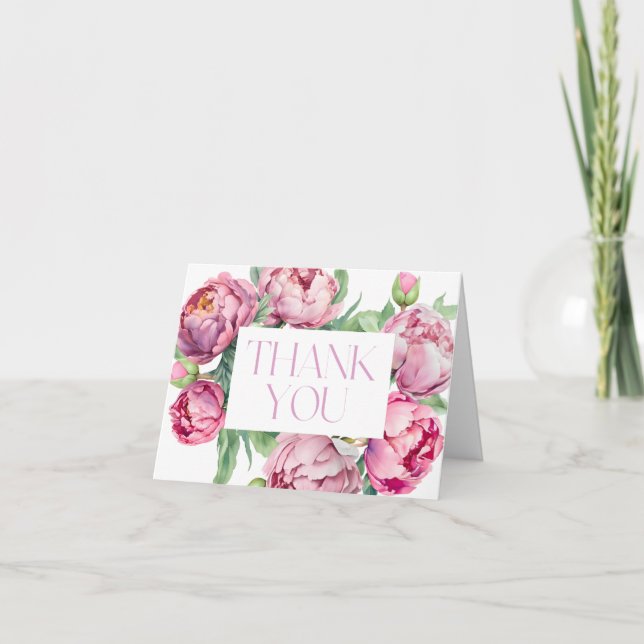 Blush Pink Peonies Watercolor Wedding  Thank You Card (Front)
