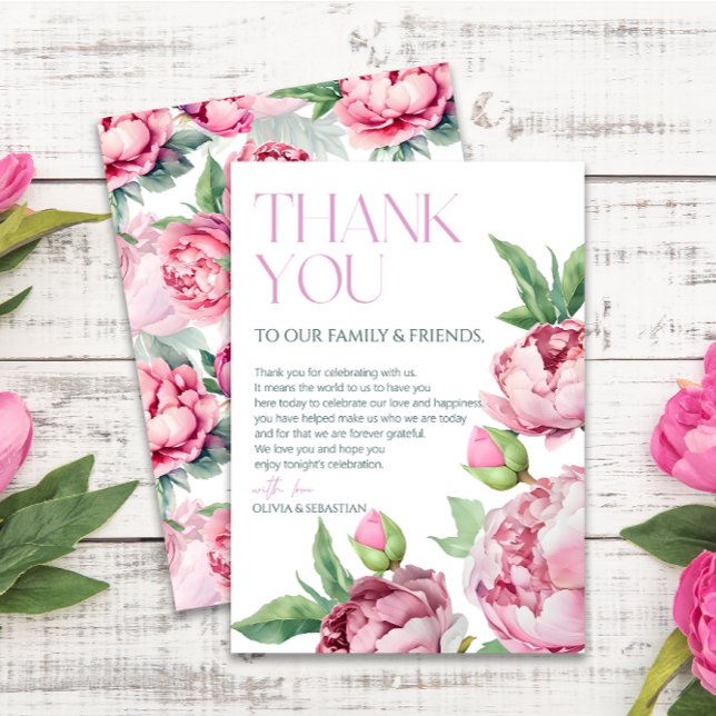 Blush Pink Peonies Watercolor Wedding  Thank You Card (Creator Uploaded)