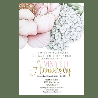 Blush Pink Peony 25th Wedding Anniversary Invitation