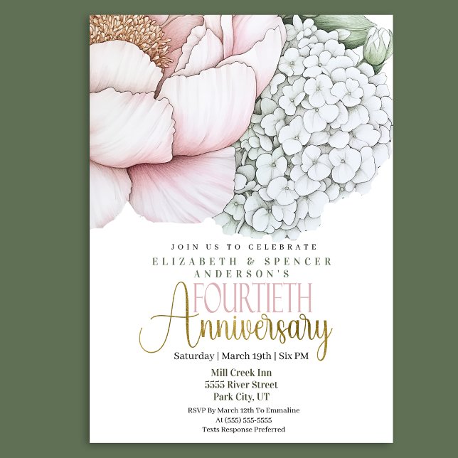 Blush Pink Peony 40th Wedding Anniversary Invitation (Creator Uploaded)
