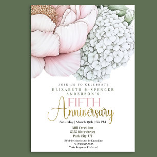 Blush Pink Peony 5th Wedding Anniversary Invitation