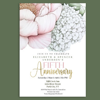 Blush Pink Peony 5th Wedding Anniversary Invitation