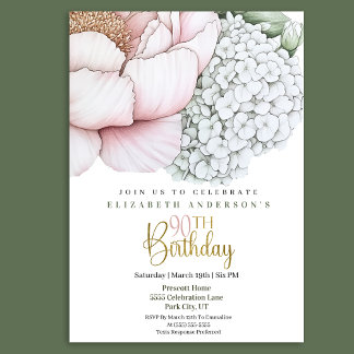 Blush Pink Peony 90th Birthday Invitation