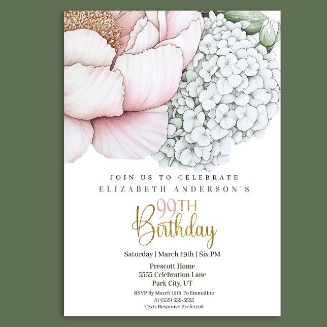 Blush Pink Peony 99th Birthday Invitation (Creator Uploaded)