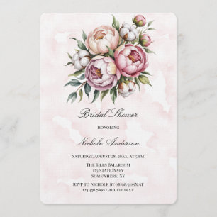 Blush Pink Peony and Cotton Bridal Shower  Invitation