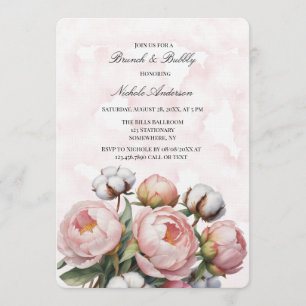 Blush Pink Peony and Cotton Brunch & Bubbly Invitation