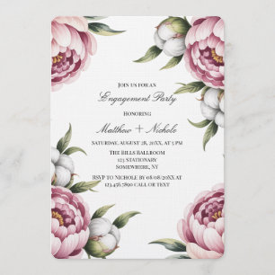 Blush Pink Peony and Cotton Engagement Party Invitation