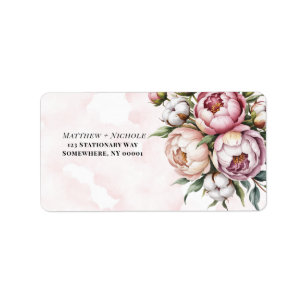 Blush Pink Peony and Cotton Wedding Address Label