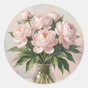 Blush Pink Peony Bouquet Romantic Floral  Classic Round Sticker