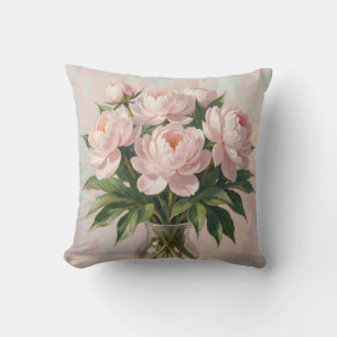 Blush Pink Peony Bouquet Romantic Floral  Cushion