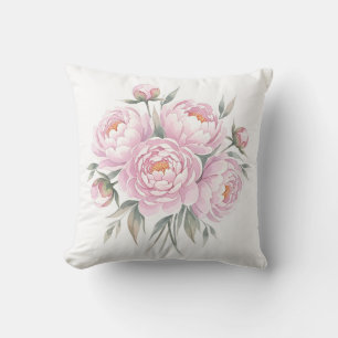 Blush Pink Peony Bouquet Watercolor Floral Cushion