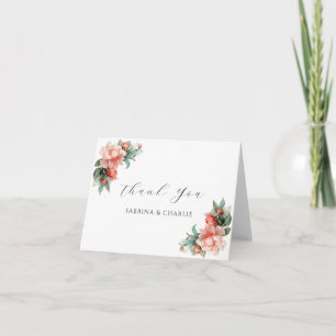 Blush Pink Peony Coral Elegant Floral Thank You Card