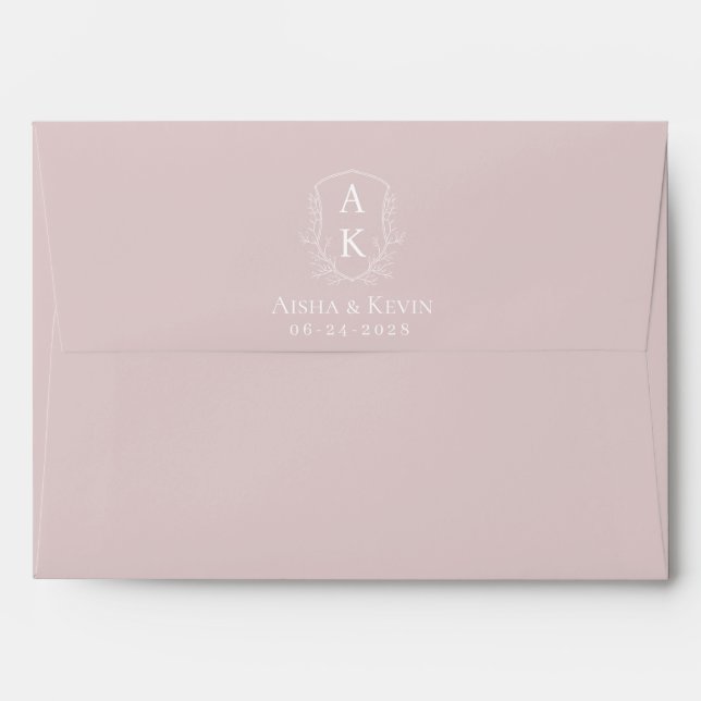Blush Pink Peony Couple Crest Wedding RSVP Envelope (Back (Top Flap))